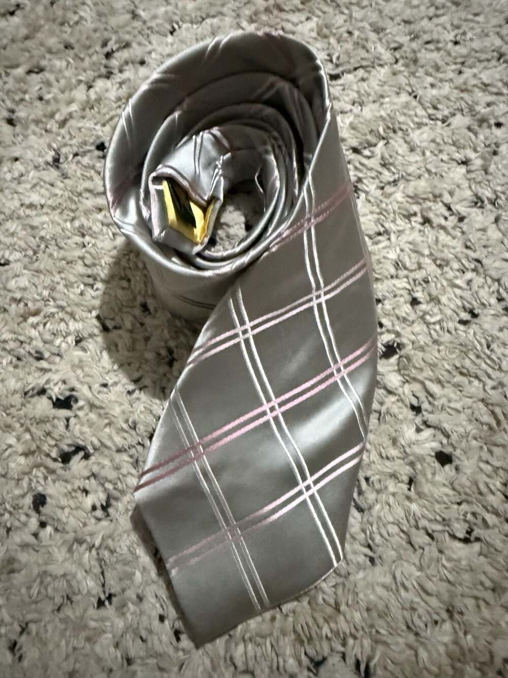 Donald J. Trump Signature Collection 100% Silk Silver and Pink Plaid